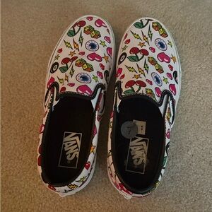 Vans Kids Slip-On Sneakers - White with Colorful Icons